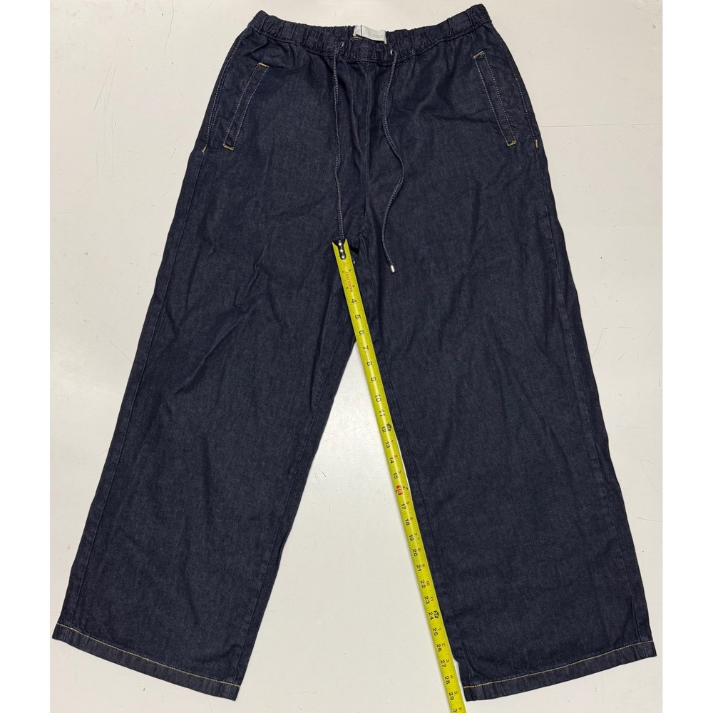 ZARA Wide Leg Drawstring Denim Pants Dark Wash Cotton 1934/027/407 Women's Med